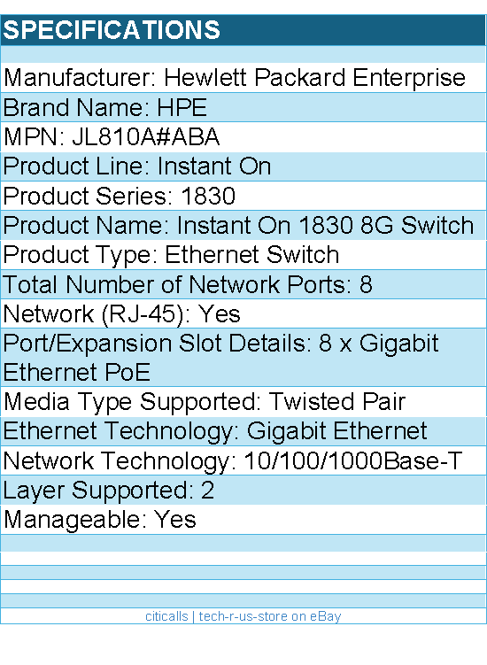 HPE JL810A#ABA Instant On 1830 8G Switch - 8 Ports - Manageable