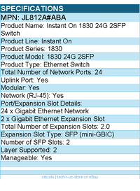 HPE JL812A#ABA Instant On 1830 24G 2SFP Switch - 24 Ports - Manageable