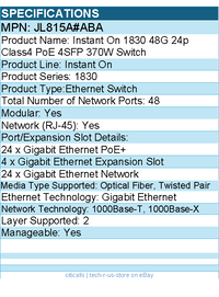 HPE JL815A#ABA Instant On 1830 48G 24p Class4 PoE 4SFP 370W Switch - 48 Ports