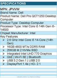 Dell JPVVW Pro QCT1250 Desktop Computer - Intel Core i5 14th Gen i5-14500