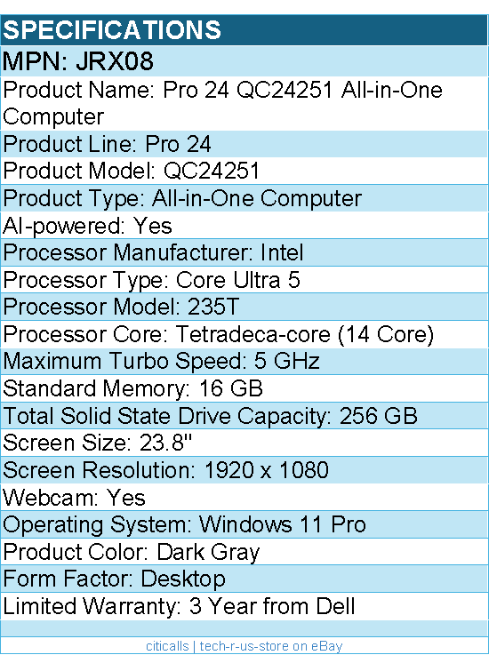 Dell JRX08 Pro 24 QC24251 All-in-One Computer - Intel Core Ultra 5