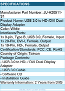 SIIG JU-H20511-S1 USB 3.0 to Video DVI Dual Display Adapter Retail