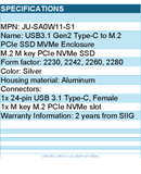 SIIG JU-SA0W11-S1 USB3.1 Gen2 Type-C to M.2 PCIe SSD MVMe Enclosure