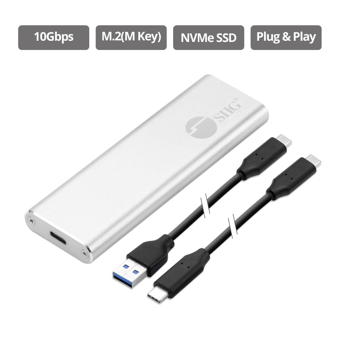 SIIG JU-SA0W11-S1 USB3.1 Gen2 Type-C to M.2 PCIe SSD MVMe Enclosure