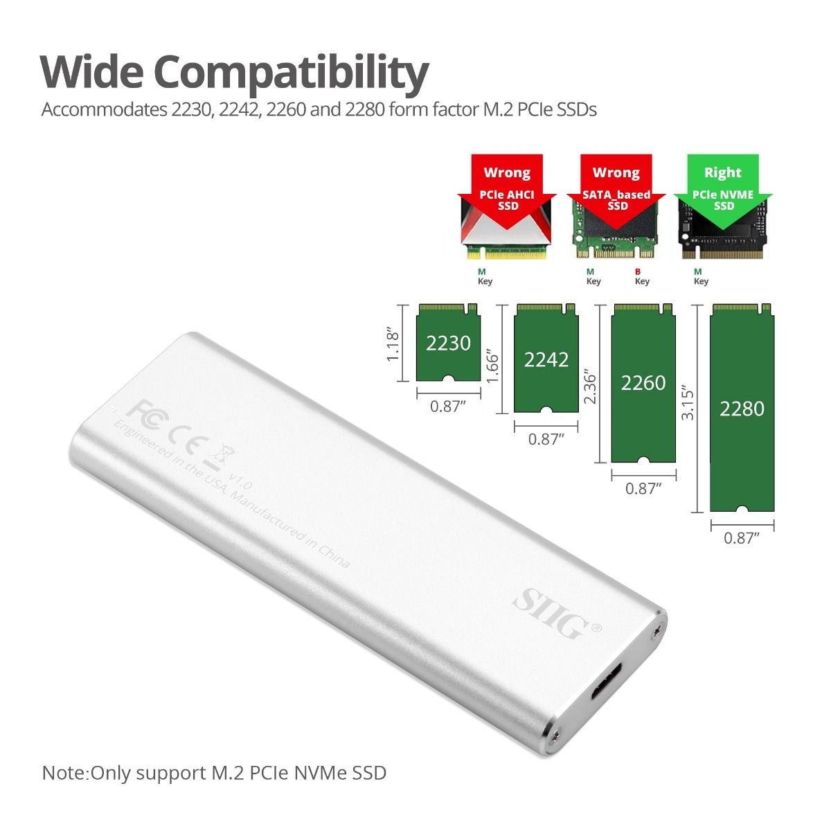 SIIG JU-SA0W11-S1 USB3.1 Gen2 Type-C to M.2 PCIe SSD MVMe Enclosure