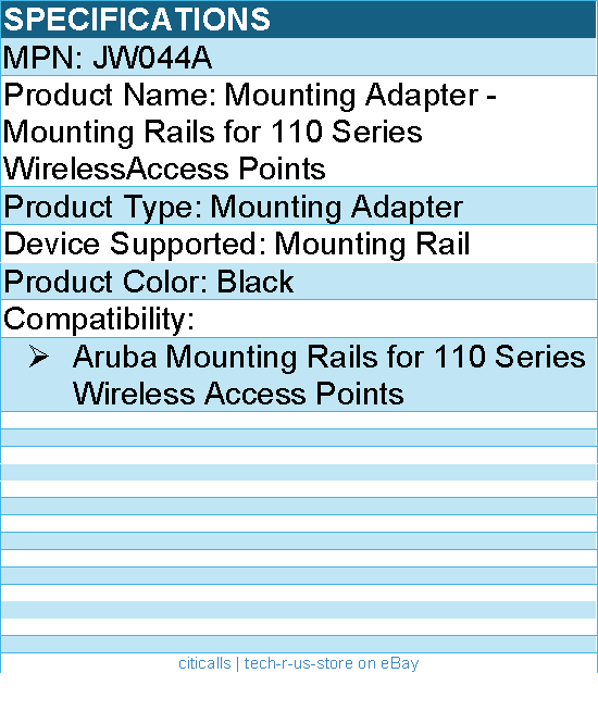 HPE JW044A Mounting Adapter -Mounting Rails for 110 Series WirelessAccess Points