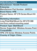 HPE JW052A Wall Mount for HPE 270 Series Wireless Access Points