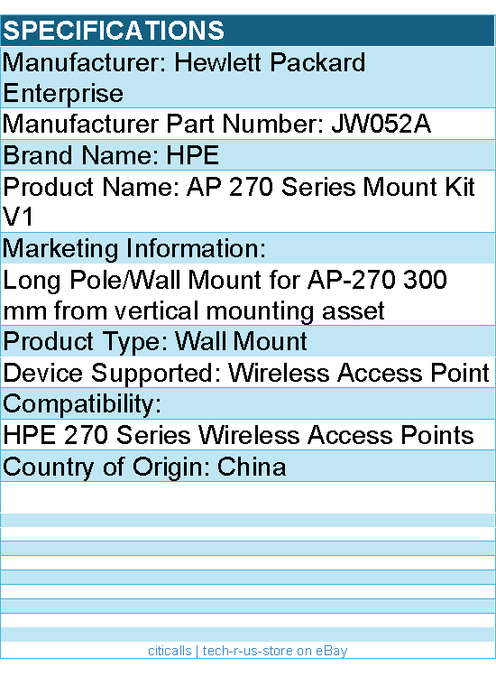 HPE JW052A Wall Mount for HPE 270 Series Wireless Access Points