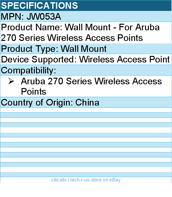 HPE JW053A Wall Mount - For Aruba 270 Series Wireless Access Points