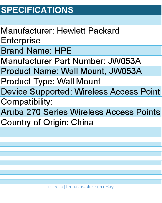 HPE JW053A Wall Mount for Aruba 270 Series Wireless Access Points