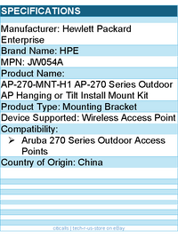 HPE JW054A Mounting Bracket for Aruba 270 Series Outdoor Access Points