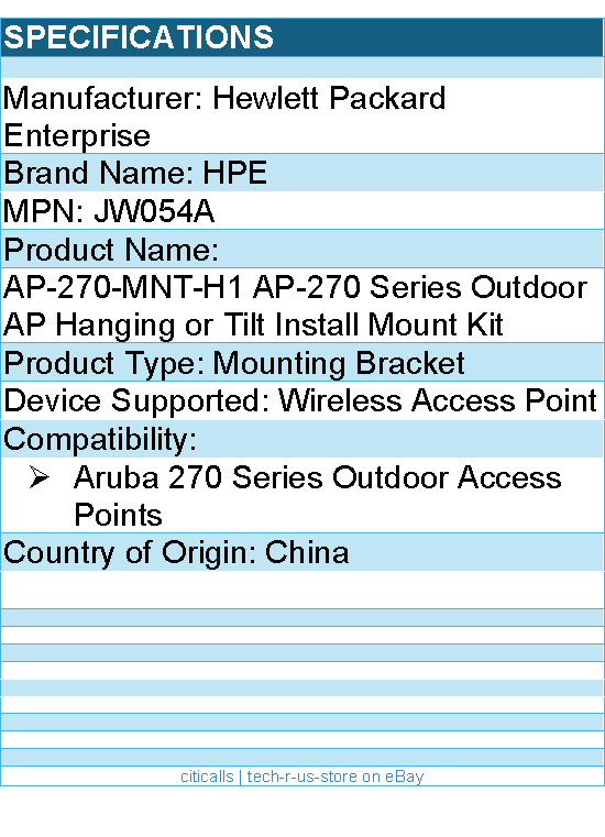 HPE JW054A Mounting Bracket for Aruba 270 Series Outdoor Access Points