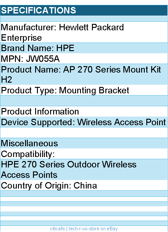 HPE JW055A Mounting Bracket for HPE 270 Series Outdoor Wireless Access Points