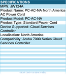 HPE JW124A PC-AC-NA North America AC Power Cord - For Cloud Services Controller