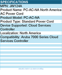HPE JW124A PC-AC-NA North America AC Power Cord - For Cloud Services Controller