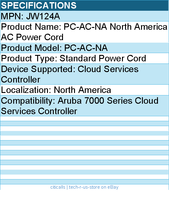 HPE JW124A PC-AC-NA North America AC Power Cord - For Cloud Services Controller