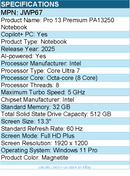 Dell JWP67 Pro 13 Premium PA13250 13.3" Copilot+ PC Notebook - Magnetite