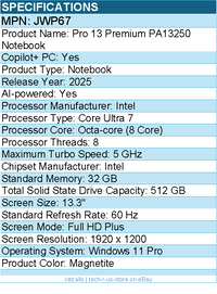 Dell JWP67 Pro 13 Premium PA13250 13.3" Copilot+ PC Notebook - Magnetite