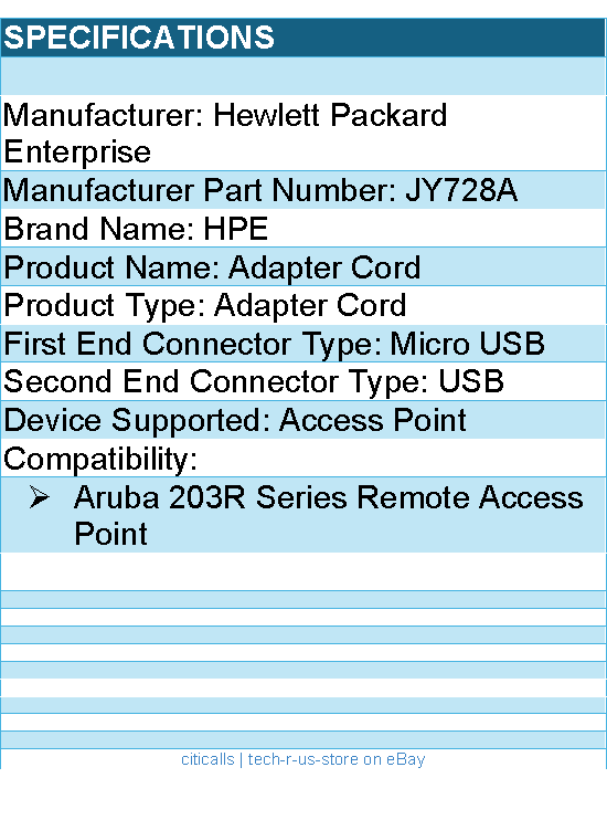 HPE JY728A Adapter Cord For Access Point - Micro USB / USB