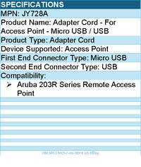 HPE JY728A Adapter Cord - For Access Point - Micro USB / USB