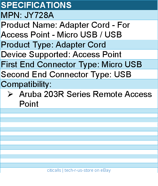 HPE JY728A Adapter Cord - For Access Point - Micro USB / USB