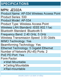 HPE JZ332A AP-534 IEEE 802.11ac 3.55 Gbit/s Wireless Access Point