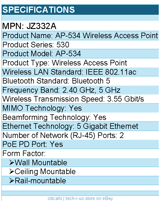 HPE JZ332A AP-534 IEEE 802.11ac 3.55 Gbit/s Wireless Access Point