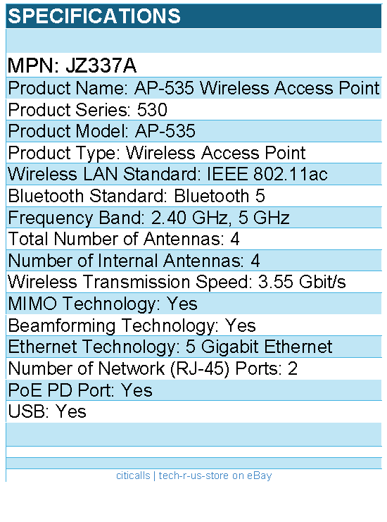 HPE JZ337A AP-535 IEEE 802.11ac 3.55 Gbit/s Wireless Access Point