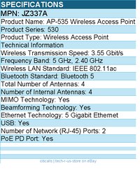 HPE JZ337A AP-535 Wireless Access Point - IEEE 802.11ac - 3.55 Gbit/s