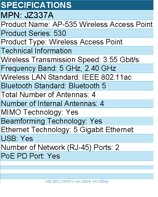 HPE JZ337A AP-535 Wireless Access Point - IEEE 802.11ac - 3.55 Gbit/s