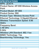 HPE JZ357A AP-555 802.11ax 5.95 Gbit/s Wireless Access Point - 2.40 GHz, 5 GHz