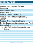 HPE JZ370A AP-MNT-A Mounting Bracket for Wireless Access Point