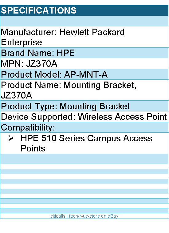 HPE JZ370A AP-MNT-A Mounting Bracket for Wireless Access Point