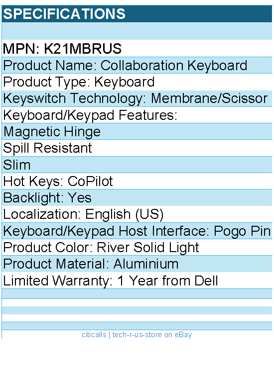 Dell K21MBRUS Collaboration Keyboard - Aluminium - Pogo Pin