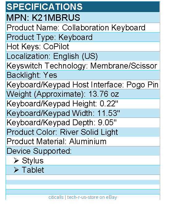 Dell K21MBRUS Collaboration Keyboard - Slim, Magnetic Hinge, Spill Resistant