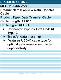Kensington K32302WW USB-C Data Transfer Cable - 11.81" - USB Type C