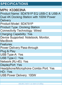 Kensington K33603NA SD4781P EQ USB-C & USB-A Dual 4K Docking Station