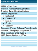 Kensington K33622NA Docking Station - for Notebook, Desktop PC, Monitor, Printer
