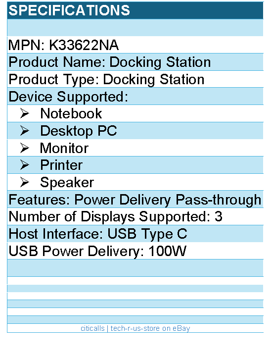 Kensington K33622NA Docking Station - for Notebook, Desktop PC, Monitor, Printer