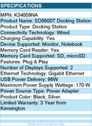 Kensington K34009NA SD5600T Docking Station - for Monitor, Notebook