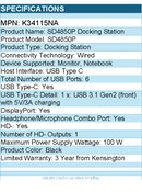 Kensington K34115NA SD4850P Docking Station - for Monitor, Notebook
