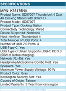 Kensington K35175NA SD5700T Thunderbolt 4 Dual 4K Docking Station with 90W PD