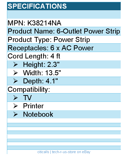 Kensington K38214NA 6-Outlet Power Strip - 6 x AC Power - 4 ft Cord