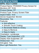 Kensington K52112WW FP250W9 Privacy Screen for Monitors (25" 16:9)