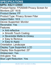 Kensington K52112WW FP250W9 Privacy Screen for Monitors (25" 16:9)