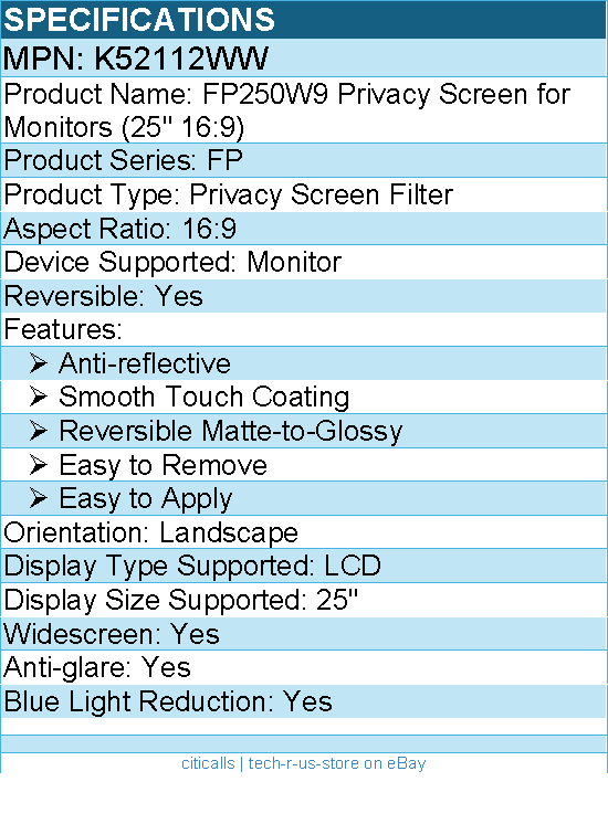 Kensington K52112WW FP250W9 Privacy Screen for Monitors (25" 16:9)