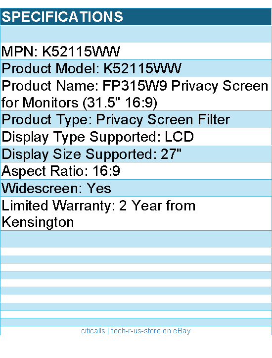 Kensington K52115WW FP315W9 Privacy Screen for Monitors (31.5" 16:9)