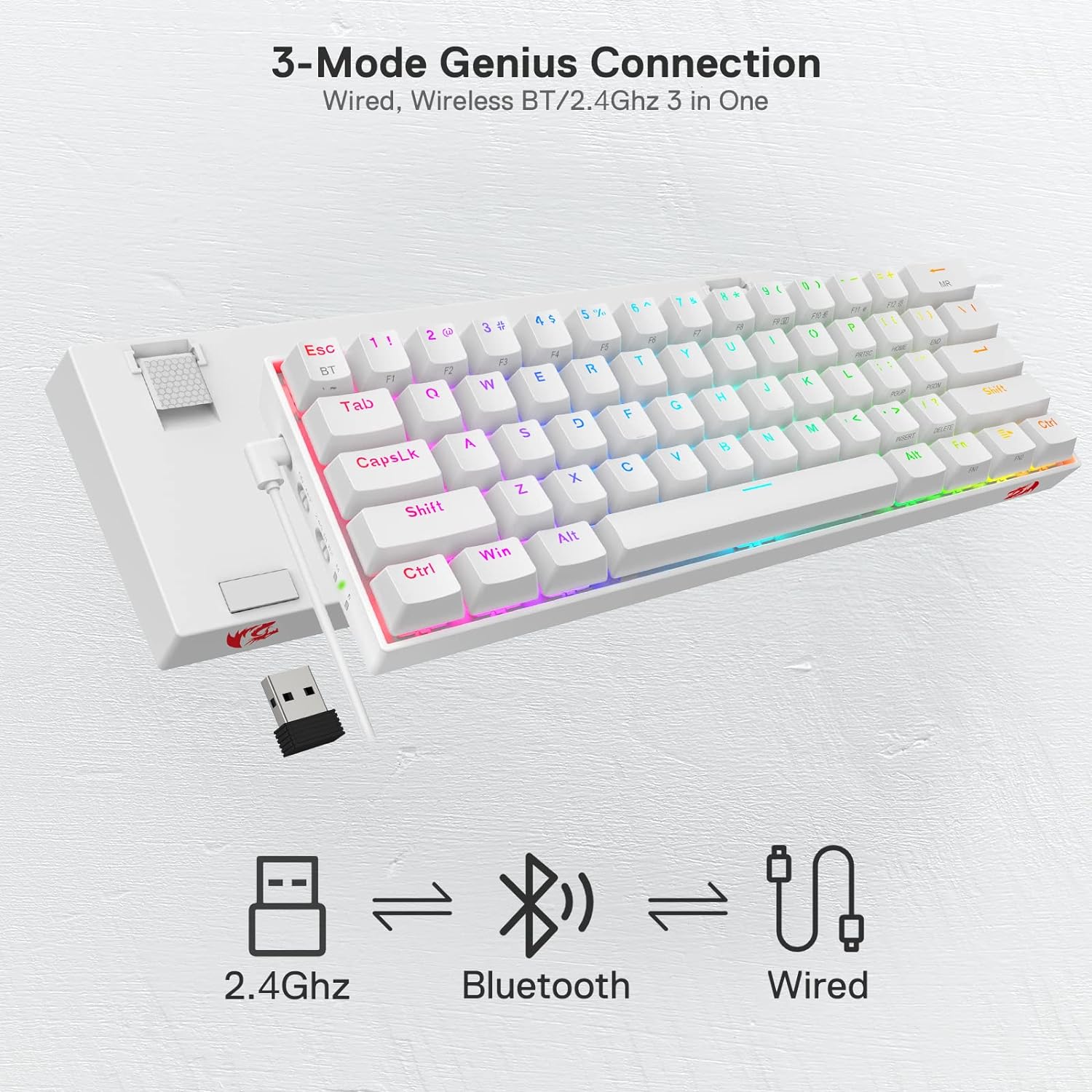 REDRAGON K530 RED SWITCH Pro Draconic 60% Wireless RGB Mechanical Keyboard, BT/2