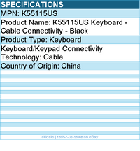 Kensington K55115US Keyboard - Cable Connectivity - Black