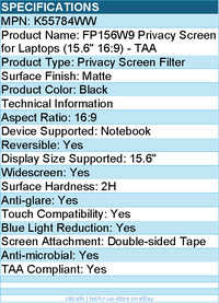Kensington K55784WW Privacy Screen For 15.6" Widescreen Notebook